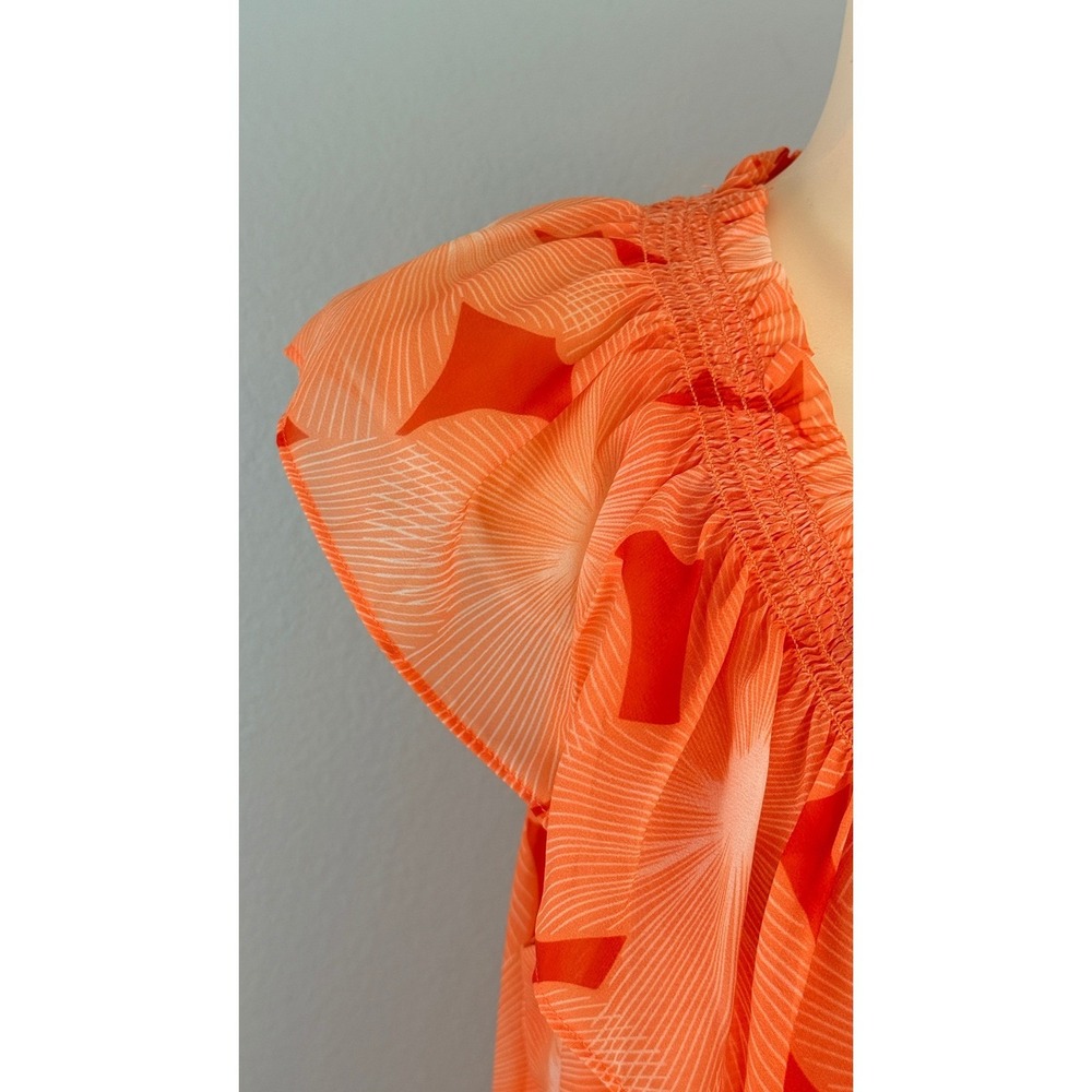 Ramy Brook Tropical Boho Orange Ruffle Smocked Mini Dress Large - Picture 6 of 15